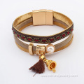 Magnet Clasp Leather Bracelets Gold Bell Charm Bracelet